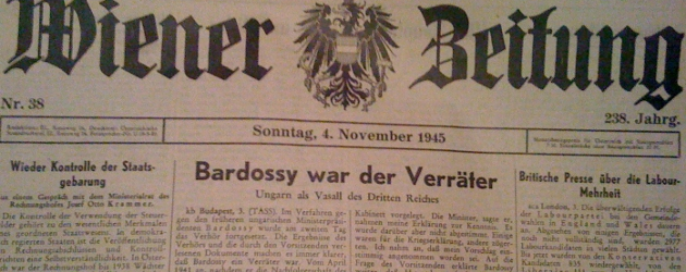 In the Hausarchiv: Wiener Zeitung, 4 November 1945