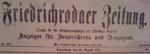 In the Hausarchiv: Friedrichrodaer Zeitung, 28 August 1915